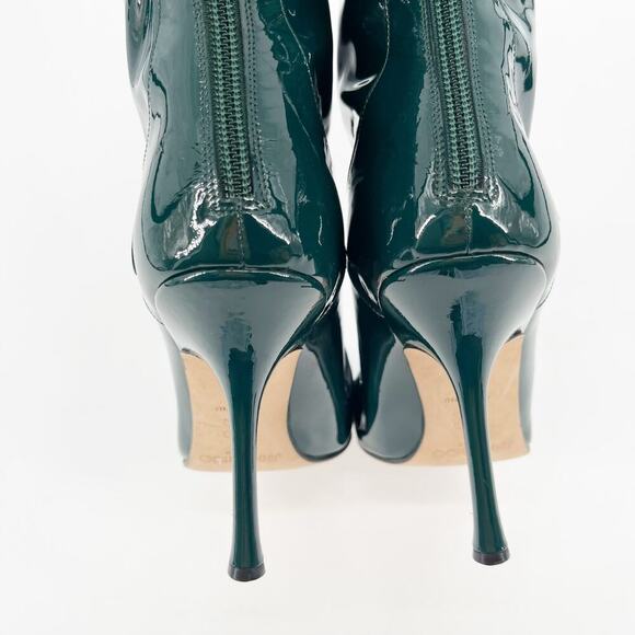 Retro Jimmy Choo Bottle Green Patent Leather Knee High Pointed Toe Boot IT 38.5 - Picture 6 of 10